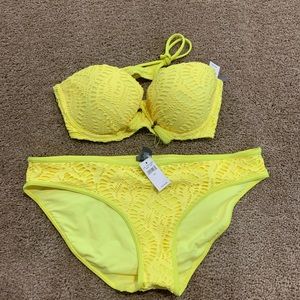 Aerie by AE crochet bikini neon yellow